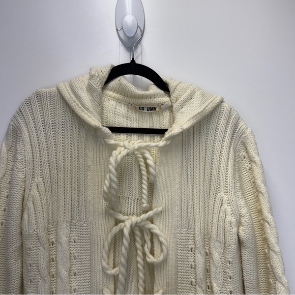 Vintage Co1umn Long Hooded Cable Knit Cream Cardigan Sweater - Picture 5 of 16